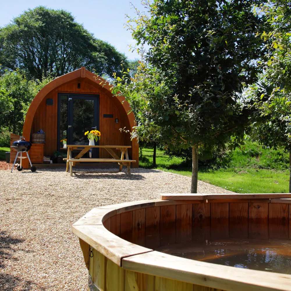 Wild Luxury Buttercup Glamping Pod with WoodFired Hot Tub in quiet rural setting